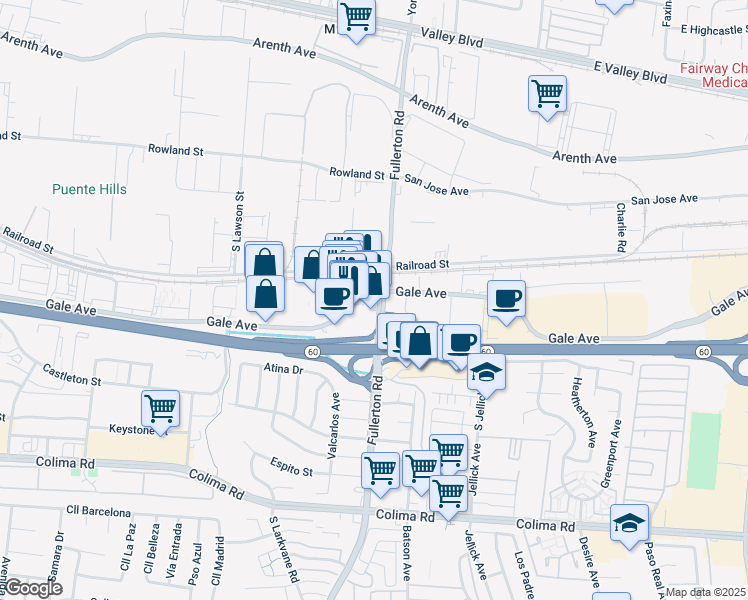 map of restaurants, bars, coffee shops, grocery stores, and more near 18268 Gale Avenue in City of Industry