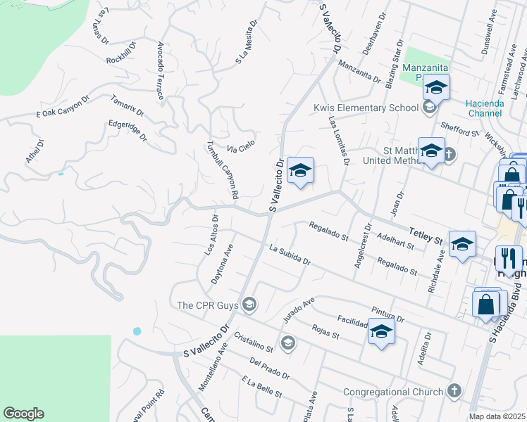 map of restaurants, bars, coffee shops, grocery stores, and more near 2503 Las Lomitas Drive in Hacienda Heights