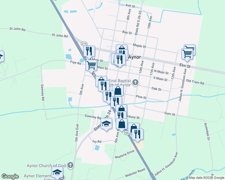 map of restaurants, bars, coffee shops, grocery stores, and more near 301 8th Avenue in Aynor