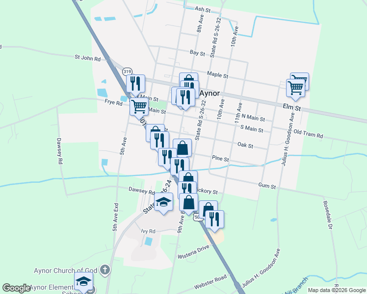 map of restaurants, bars, coffee shops, grocery stores, and more near 300 8th Avenue in Aynor