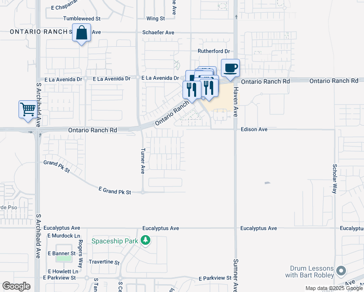 map of restaurants, bars, coffee shops, grocery stores, and more near 4273 South Glacier Trail in Ontario