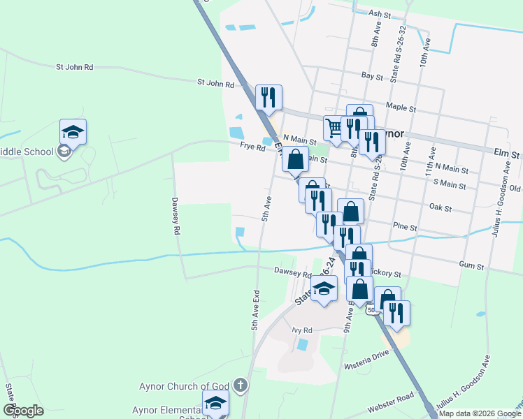 map of restaurants, bars, coffee shops, grocery stores, and more near 219 5th Avenue in Aynor