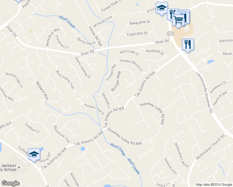 map of restaurants, bars, coffee shops, grocery stores, and more near 925 Springer Court in Lawrenceville