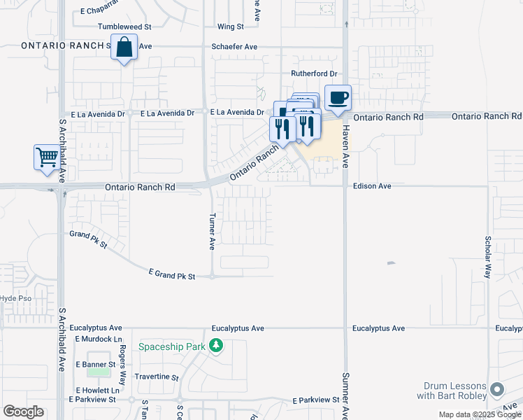 map of restaurants, bars, coffee shops, grocery stores, and more near 4273 South Glacier Trail in Ontario
