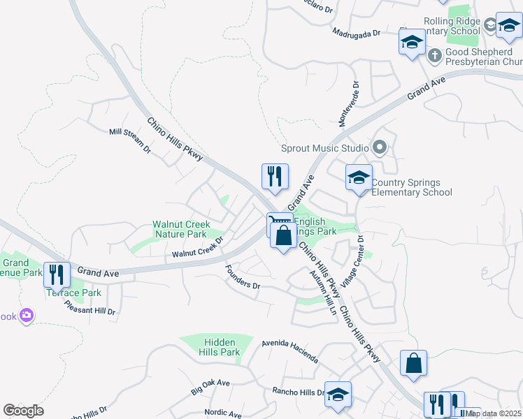 map of restaurants, bars, coffee shops, grocery stores, and more near 14171 Shoreline Drive in Chino Hills