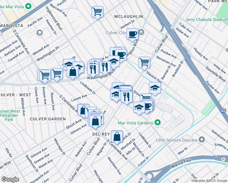 map of restaurants, bars, coffee shops, grocery stores, and more near 4424 Inglewood Boulevard in Los Angeles