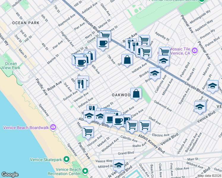 map of restaurants, bars, coffee shops, grocery stores, and more near in Los Angeles