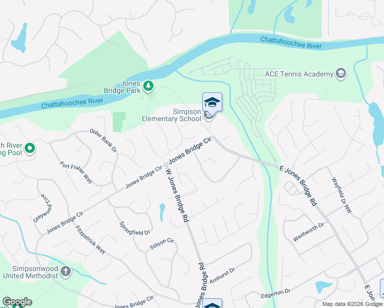 map of restaurants, bars, coffee shops, grocery stores, and more near 4012 Jones Bridge Circle in Norcross