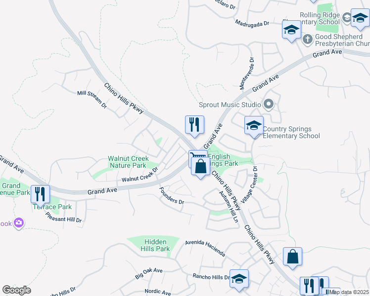 map of restaurants, bars, coffee shops, grocery stores, and more near 14141 Shoreline Drive in Chino Hills