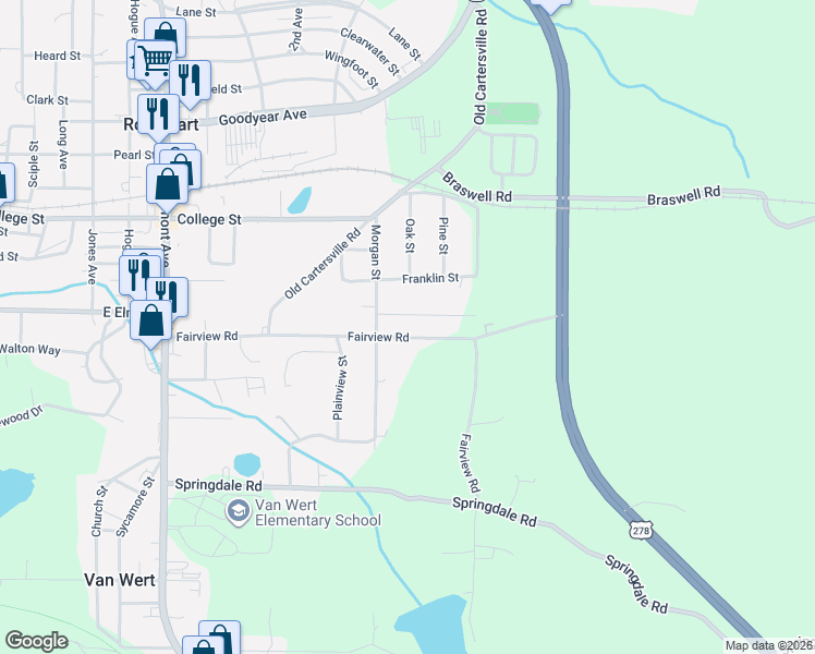 map of restaurants, bars, coffee shops, grocery stores, and more near 1035 Fairview Road in Rockmart