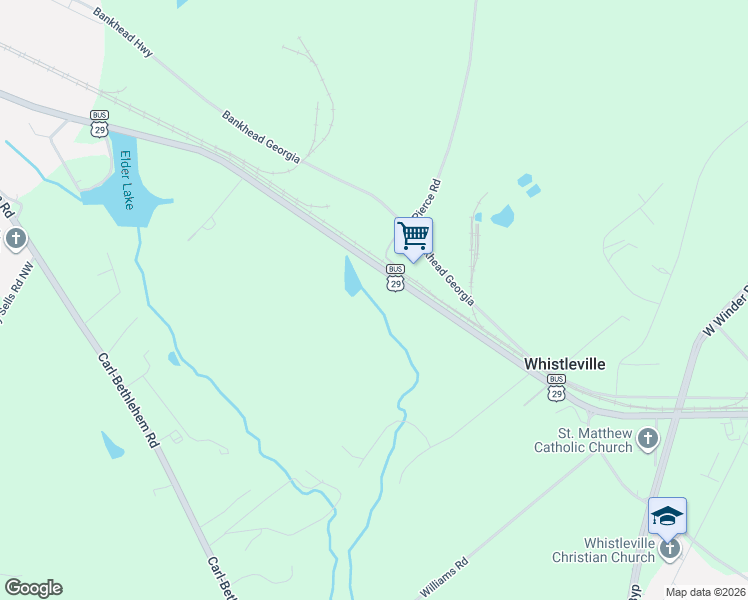 map of restaurants, bars, coffee shops, grocery stores, and more near 862 Atlanta Highway Northwest in Auburn