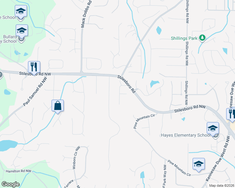 map of restaurants, bars, coffee shops, grocery stores, and more near 1683 Archer Estates Drive in Kennesaw