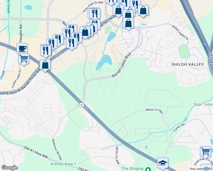 map of restaurants, bars, coffee shops, grocery stores, and more near 1900 Diplomat Lane Northwest in Kennesaw