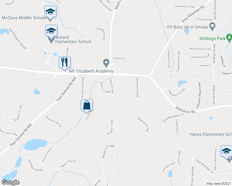 map of restaurants, bars, coffee shops, grocery stores, and more near 1736 Tisbury Drive Northwest in Kennesaw