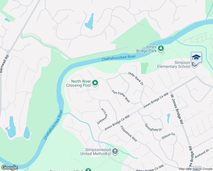 map of restaurants, bars, coffee shops, grocery stores, and more near 5614 Fort Fisher Way in Norcross