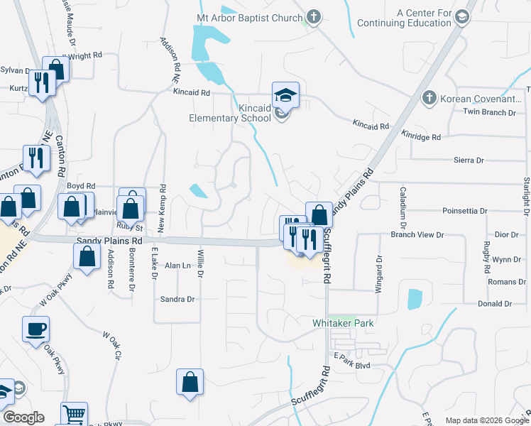 map of restaurants, bars, coffee shops, grocery stores, and more near 2088 Drogheda Lane in Marietta