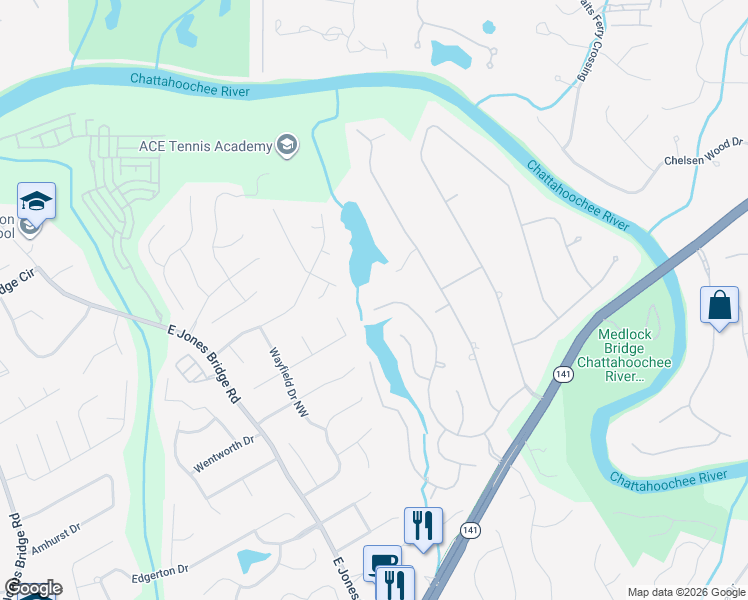 map of restaurants, bars, coffee shops, grocery stores, and more near 5135 Riverlake Drive Northwest in Duluth