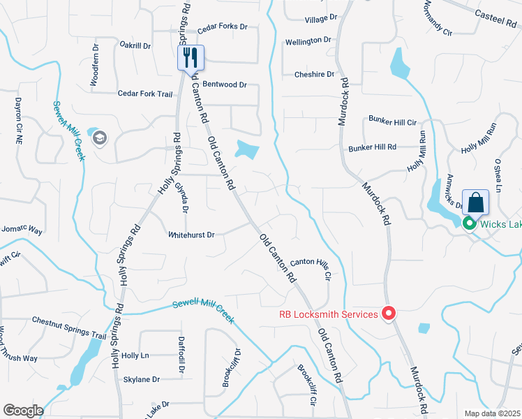 map of restaurants, bars, coffee shops, grocery stores, and more near in Marietta