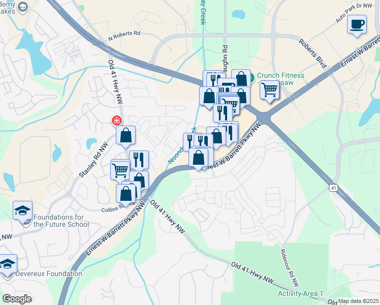 map of restaurants, bars, coffee shops, grocery stores, and more near 57 Jones Street in Kennesaw