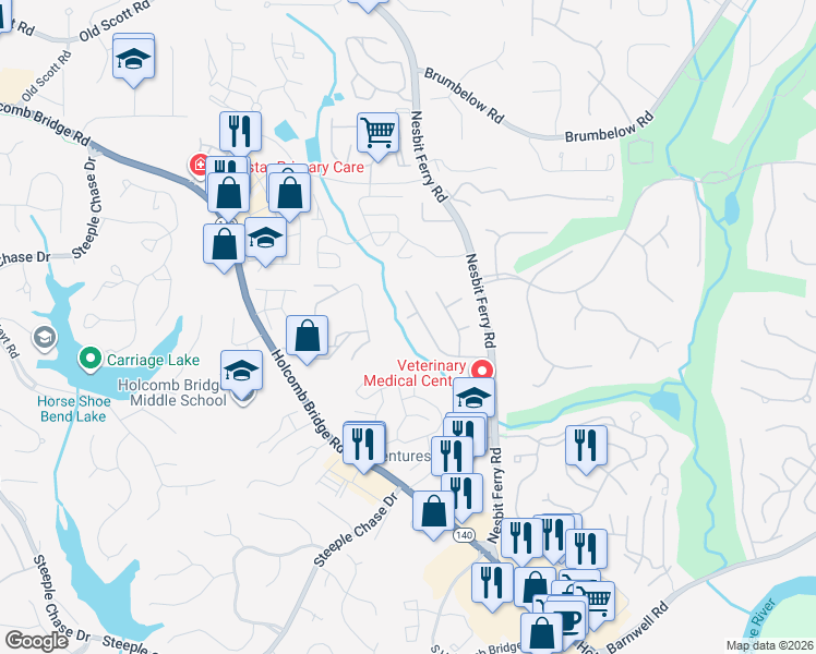 map of restaurants, bars, coffee shops, grocery stores, and more near 310 Milesford Court in Alpharetta