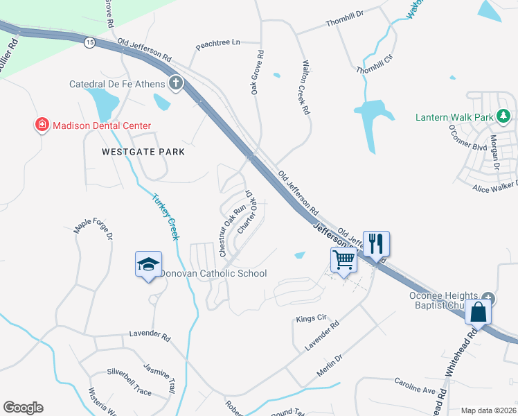 map of restaurants, bars, coffee shops, grocery stores, and more near 29 Charter Oak Drive in Athens