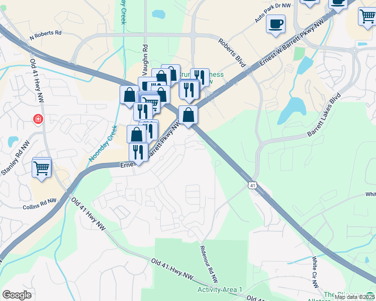 map of restaurants, bars, coffee shops, grocery stores, and more near 1798 Oak Brook Lane Northwest in Kennesaw