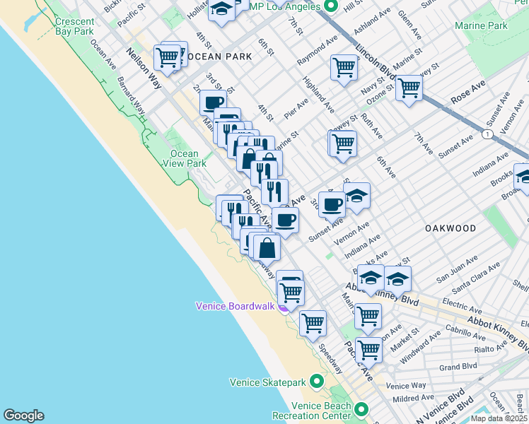 map of restaurants, bars, coffee shops, grocery stores, and more near 59 Ozone Court in Los Angeles