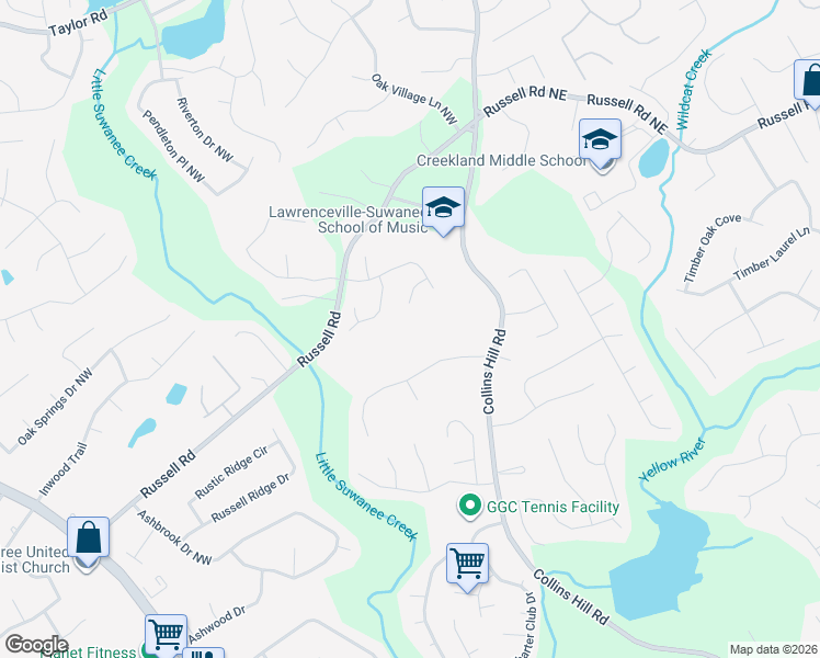 map of restaurants, bars, coffee shops, grocery stores, and more near in Lawrenceville