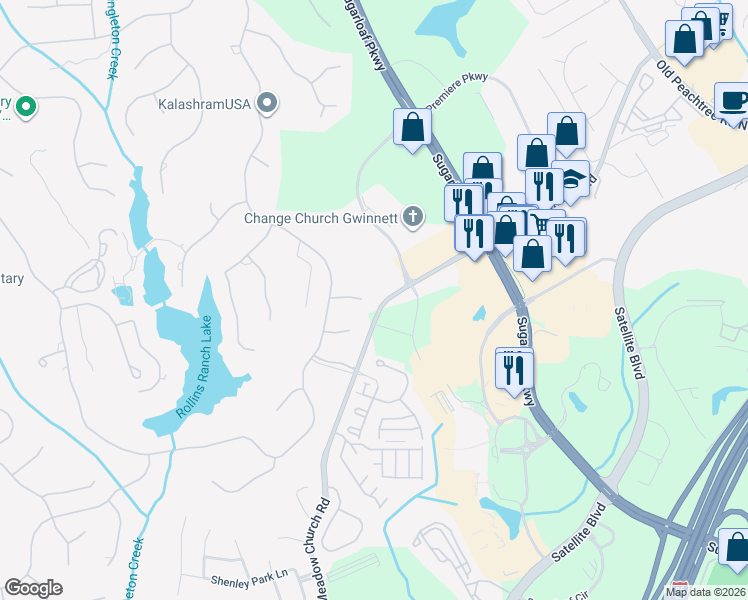 map of restaurants, bars, coffee shops, grocery stores, and more near 2712 Pinebloom Way in Duluth