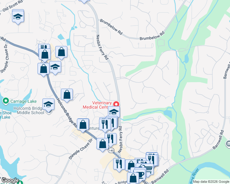 map of restaurants, bars, coffee shops, grocery stores, and more near 125 Astwood Court in Alpharetta