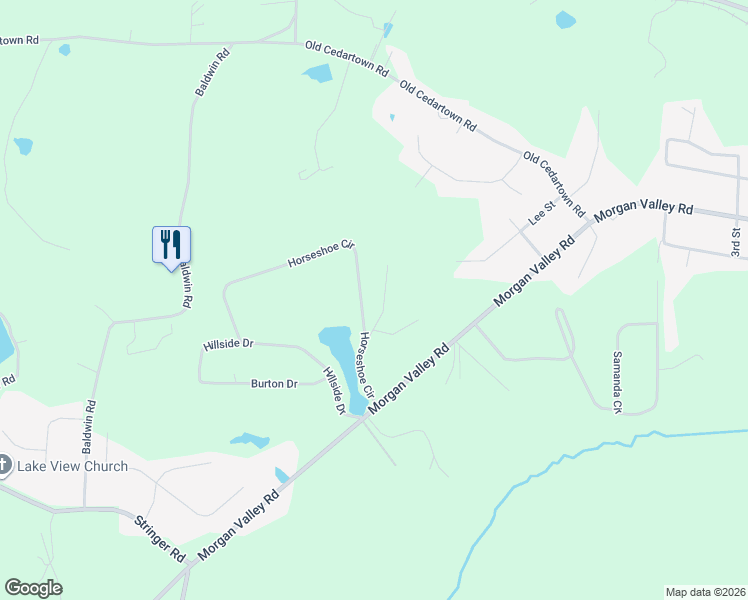 map of restaurants, bars, coffee shops, grocery stores, and more near 136 Horseshoe Circle in Rockmart
