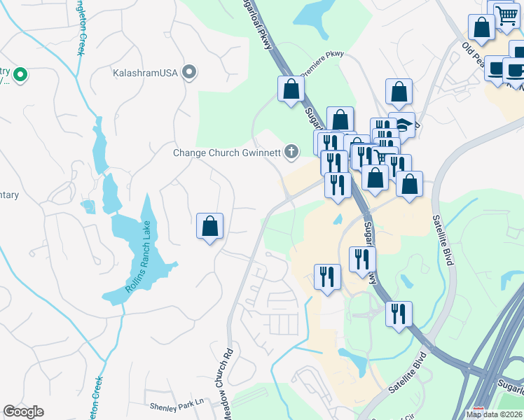 map of restaurants, bars, coffee shops, grocery stores, and more near 2712 Pinebloom Way in Duluth