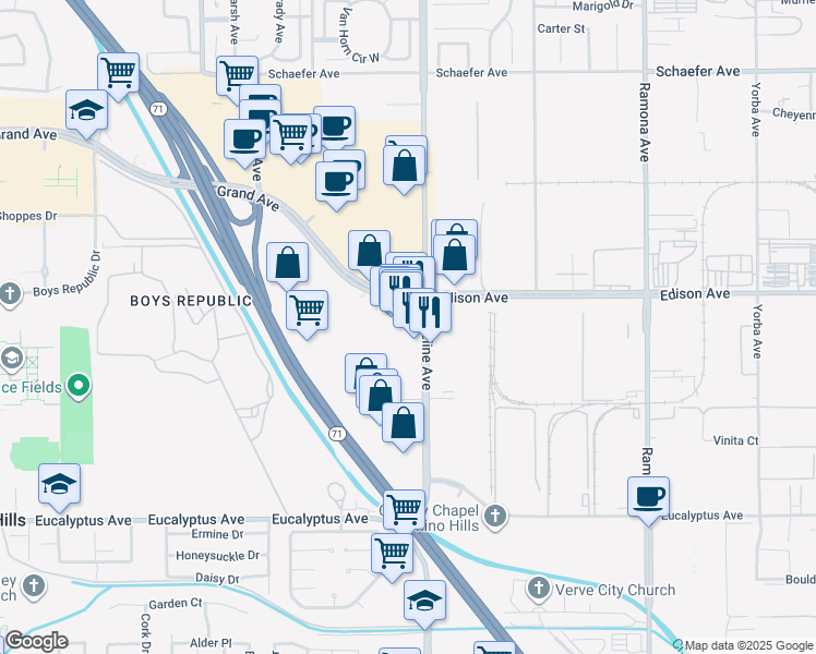 map of restaurants, bars, coffee shops, grocery stores, and more near in Ontario