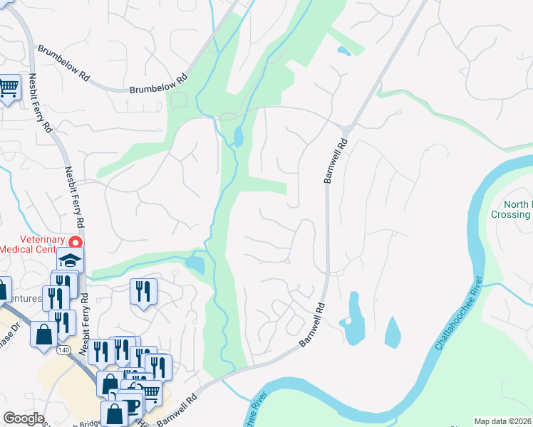 map of restaurants, bars, coffee shops, grocery stores, and more near 535 Matterhorn Way in Alpharetta