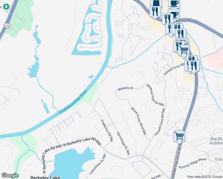 map of restaurants, bars, coffee shops, grocery stores, and more near 4014 Woodridge Ct in Duluth