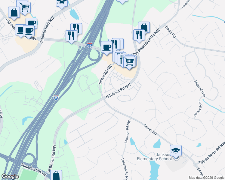 map of restaurants, bars, coffee shops, grocery stores, and more near 1520 Bouvier Place in Lawrenceville