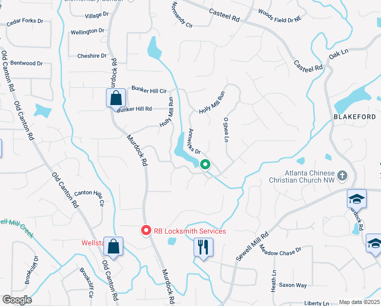 map of restaurants, bars, coffee shops, grocery stores, and more near 1895 Annwicks Drive in Marietta