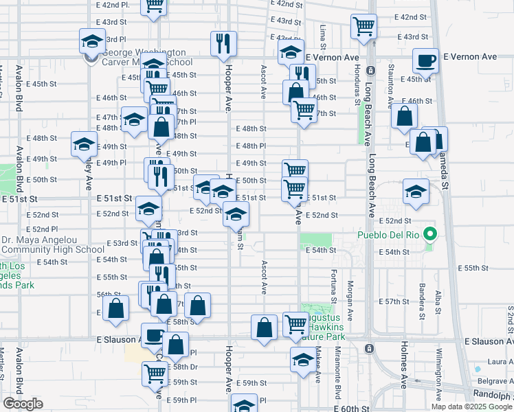 map of restaurants, bars, coffee shops, grocery stores, and more near 5120 Latham Street in Los Angeles