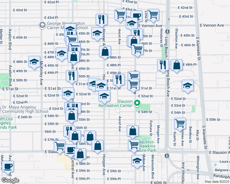 map of restaurants, bars, coffee shops, grocery stores, and more near 5120 Latham Street in Los Angeles