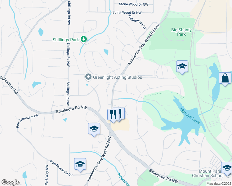 map of restaurants, bars, coffee shops, grocery stores, and more near 1758 Mountain Oak Road Northwest in Kennesaw