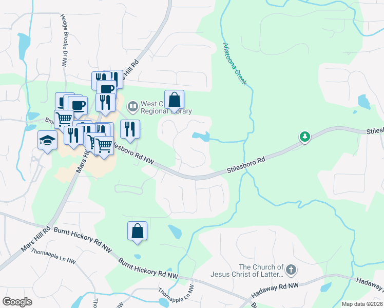 map of restaurants, bars, coffee shops, grocery stores, and more near 5028 Preservation Pointe Northwest in Kennesaw
