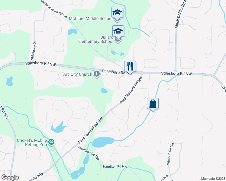 map of restaurants, bars, coffee shops, grocery stores, and more near 3685 Stilesboro Road Northwest in Kennesaw
