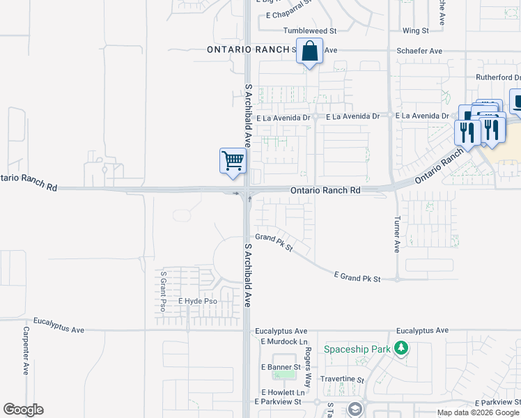 map of restaurants, bars, coffee shops, grocery stores, and more near 4222 South Montoya Paseo in Ontario