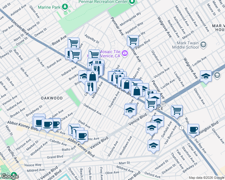 map of restaurants, bars, coffee shops, grocery stores, and more near 941 Nowita Place in Los Angeles