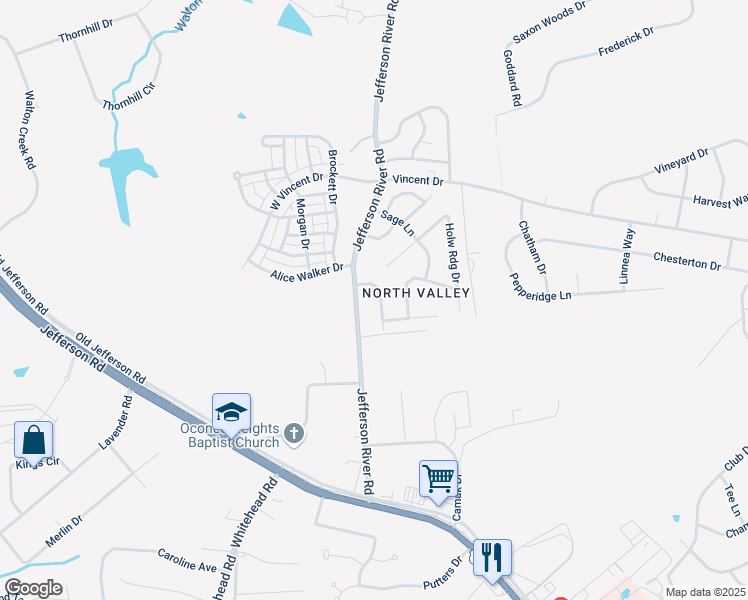 map of restaurants, bars, coffee shops, grocery stores, and more near 135 South Ridge Drive in Athens