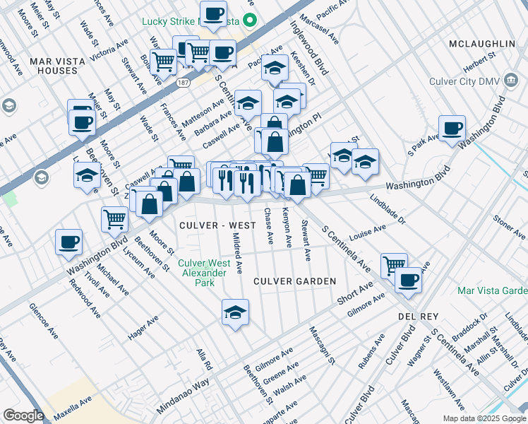 map of restaurants, bars, coffee shops, grocery stores, and more near 4122 Neosho Avenue in Los Angeles