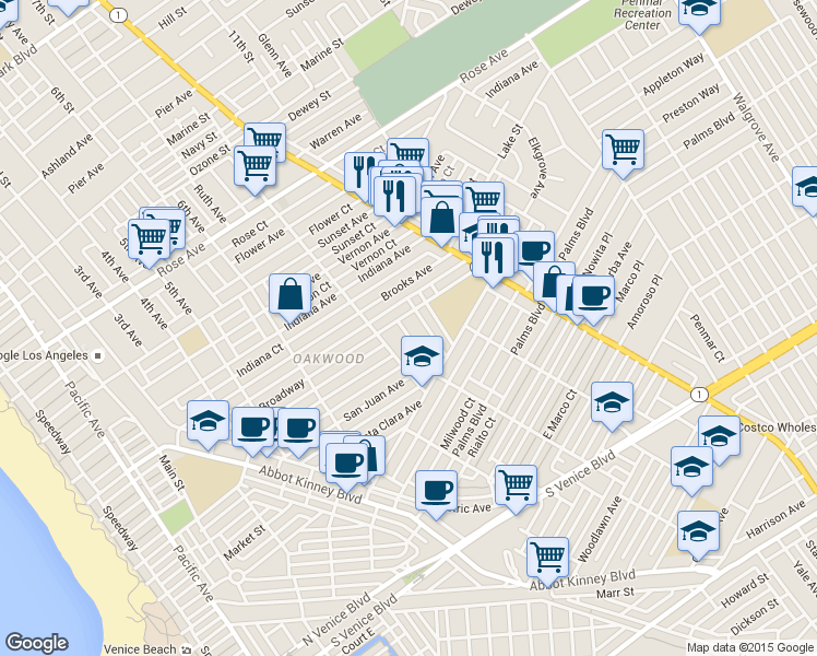 map of restaurants, bars, coffee shops, grocery stores, and more near 1024 Oakwood Avenue in Los Angeles