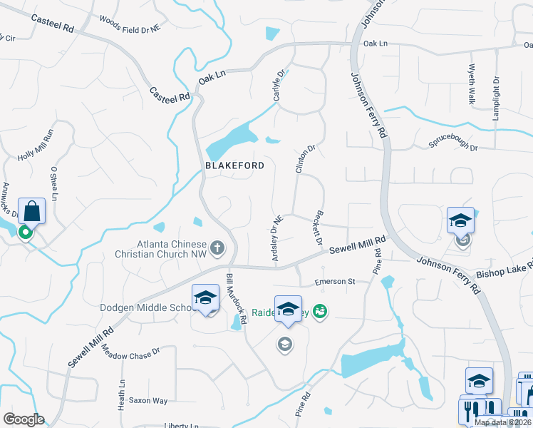 map of restaurants, bars, coffee shops, grocery stores, and more near 1941 Hastings Street in Marietta