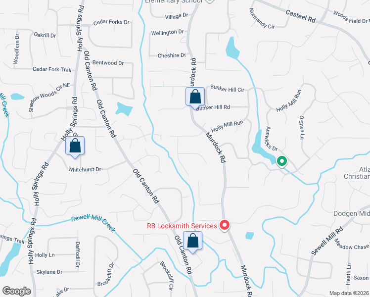 map of restaurants, bars, coffee shops, grocery stores, and more near 2982 Canton Hills Court in Marietta