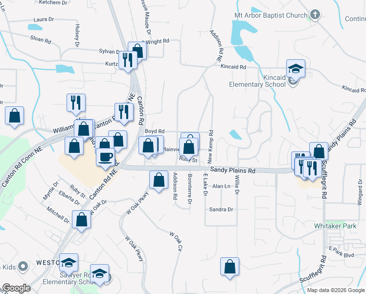 map of restaurants, bars, coffee shops, grocery stores, and more near 1840 Addison Road in Marietta